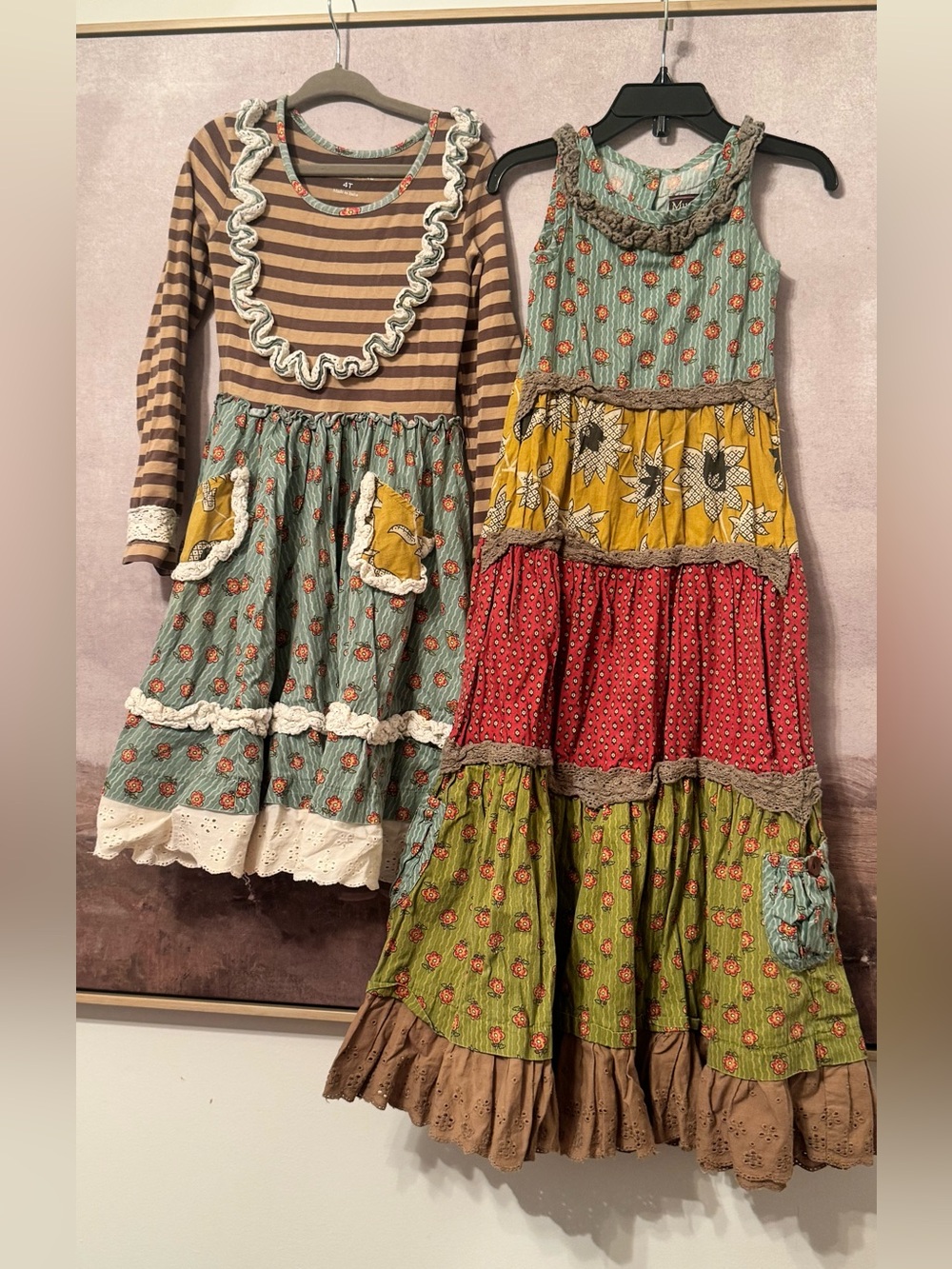 Mustard Pie Multi-Color Tiered Boho Girls' Dresse - Mint, Mustard & Brown